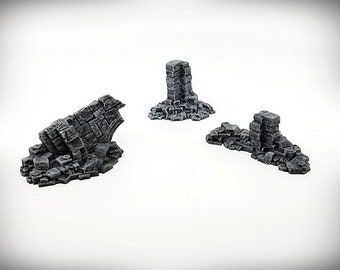 Ancient Ruins - &quot;Rubble Pile Bundle 1&quot;– 3 pieces- Wargame Terrain - Miniature Wargaming - tabletop RPG D&D AOS scatter terrain, scenery