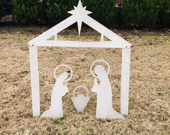 Baby Jesus, Mary, Joseph and Manger LARGE FOUR PIECE Christmas Metal Nativity Yard Art
