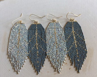Feather silhouette earrings beaded fringe earrings boho bohemain yoga feather earrings