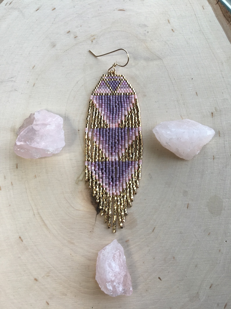 Triangle Flame Earrings Native American style boho earrings seed bead yoga jewelry tribal earrings beaded fringe earrings festival earrings