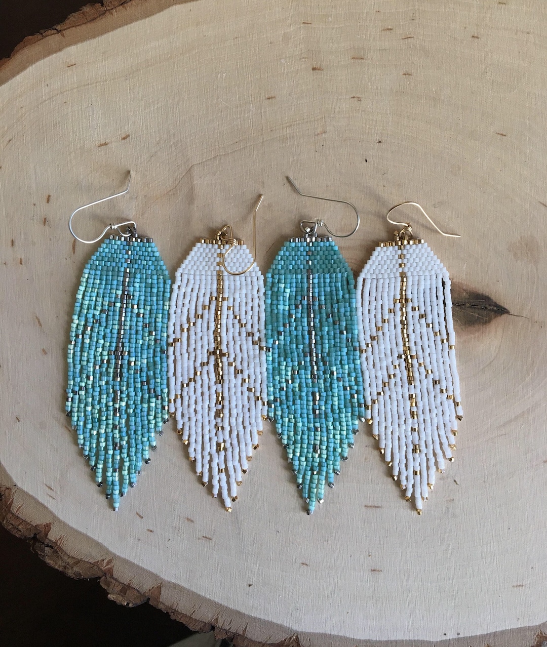 Feather Silhouette Earrings Seed Bead Earrings Beaded Earrings Yoga Jewelry Spiritual Jewelry