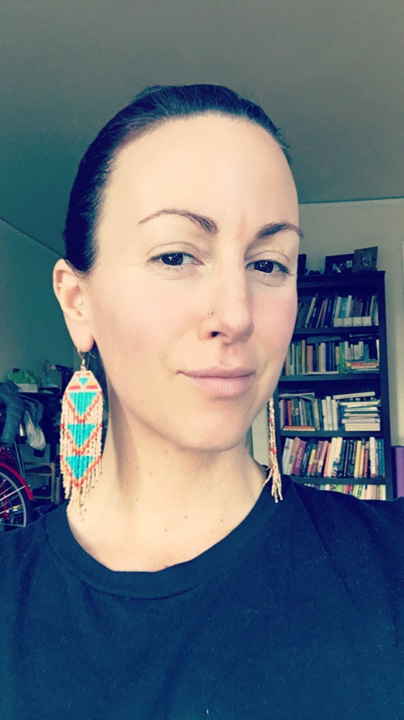 Triangle Flame Earrings Native American style boho earrings seed bead yoga jewelry tribal earrings beaded fringe earrings festival earrings
