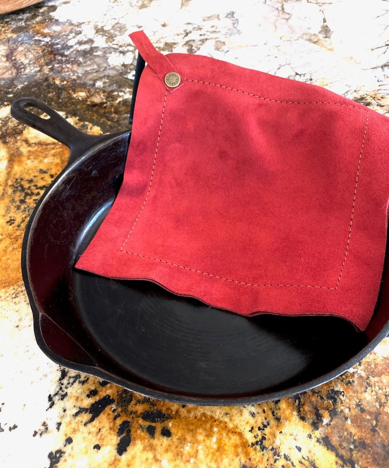 Leather Potholders, colored suede potholder, leather trivet, pot holder, pot holders, hot pad, kitchen mitt, House warming, Wedding gift, image 1