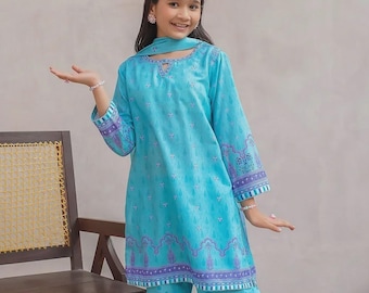 Traje Gharara azul para niñas pakistaníes