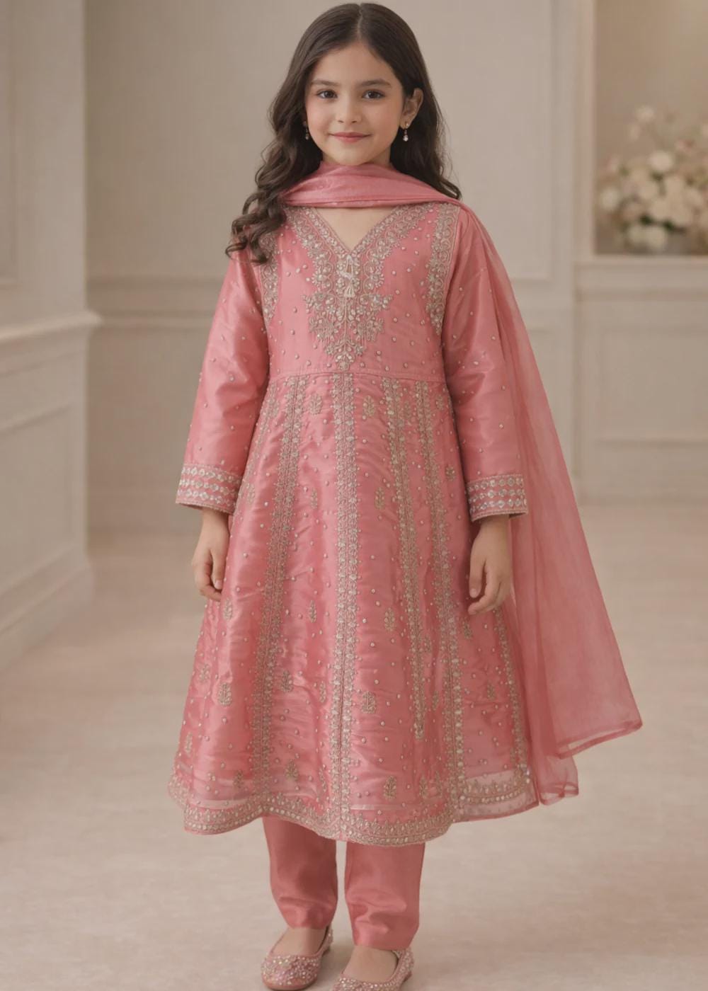 strapless open back dress Fuchsia Pink Embroidered Chiffon Eid Dress – Chand Sa Libaas by Aleeza –  The Zaibai main image 0
