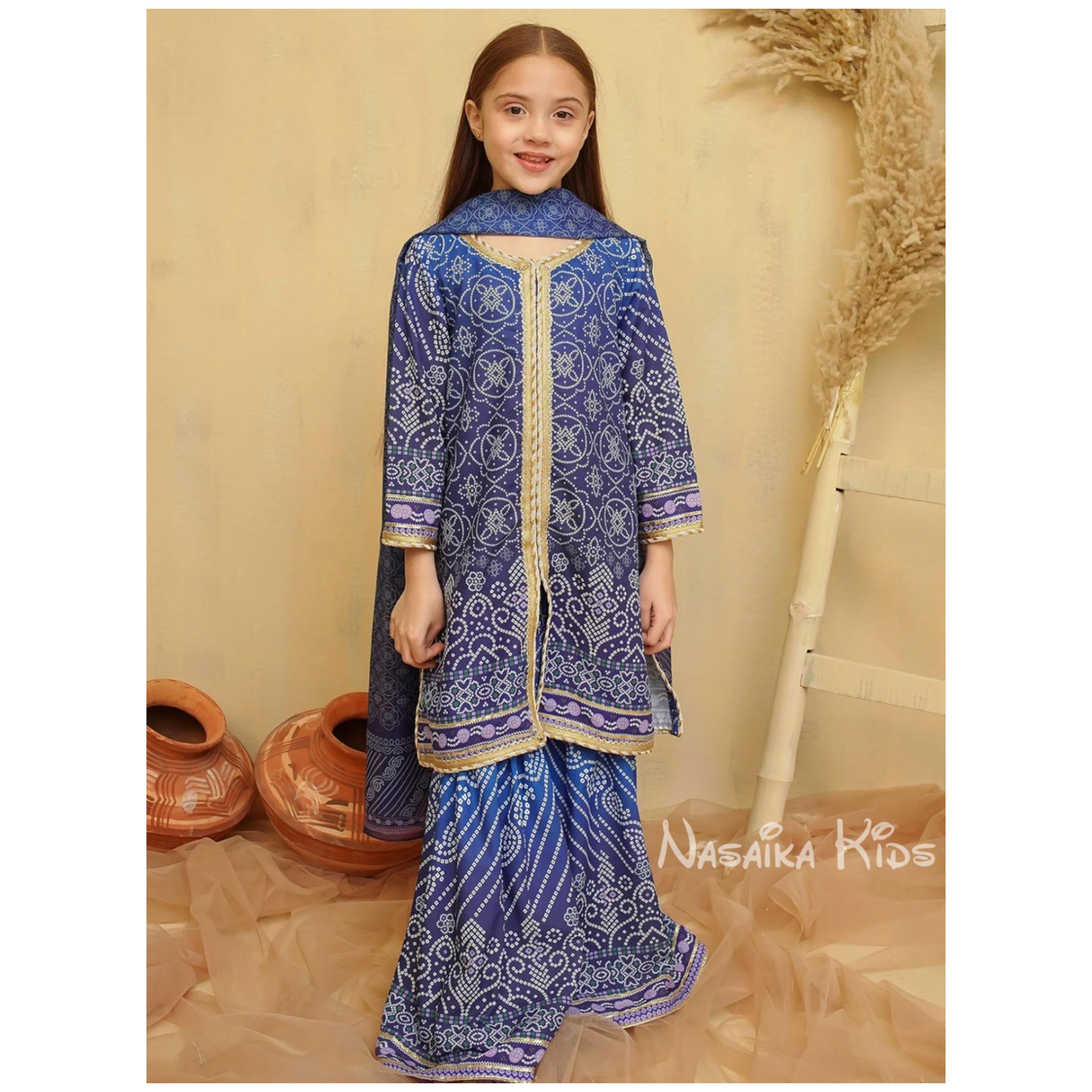 Blue Gharara Eastern wear 3pc suit