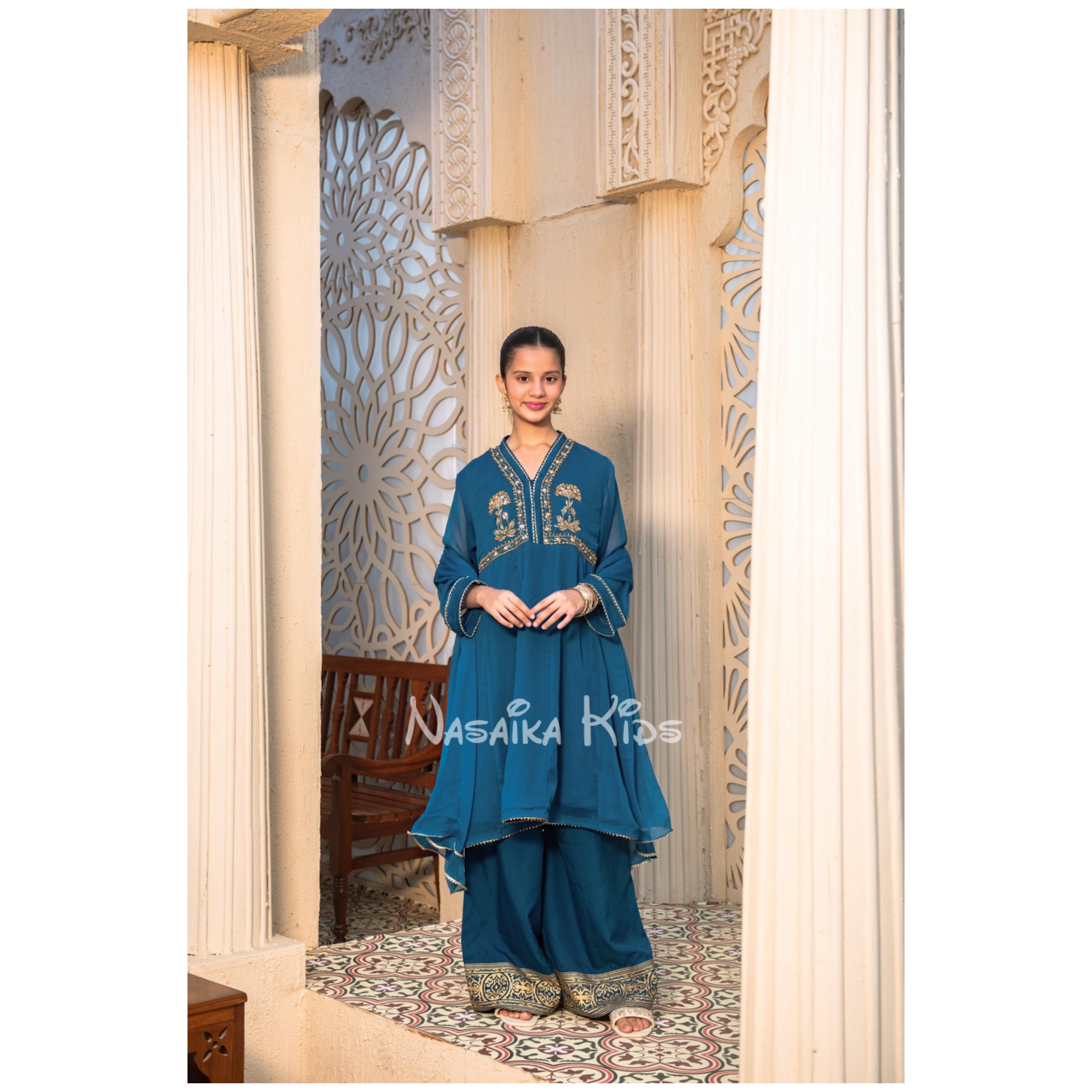 ワンピース Pakistani ethnic wear teal blue a Teal Blue Chiffon Suit | Pakistani Party Wear Dresses USA