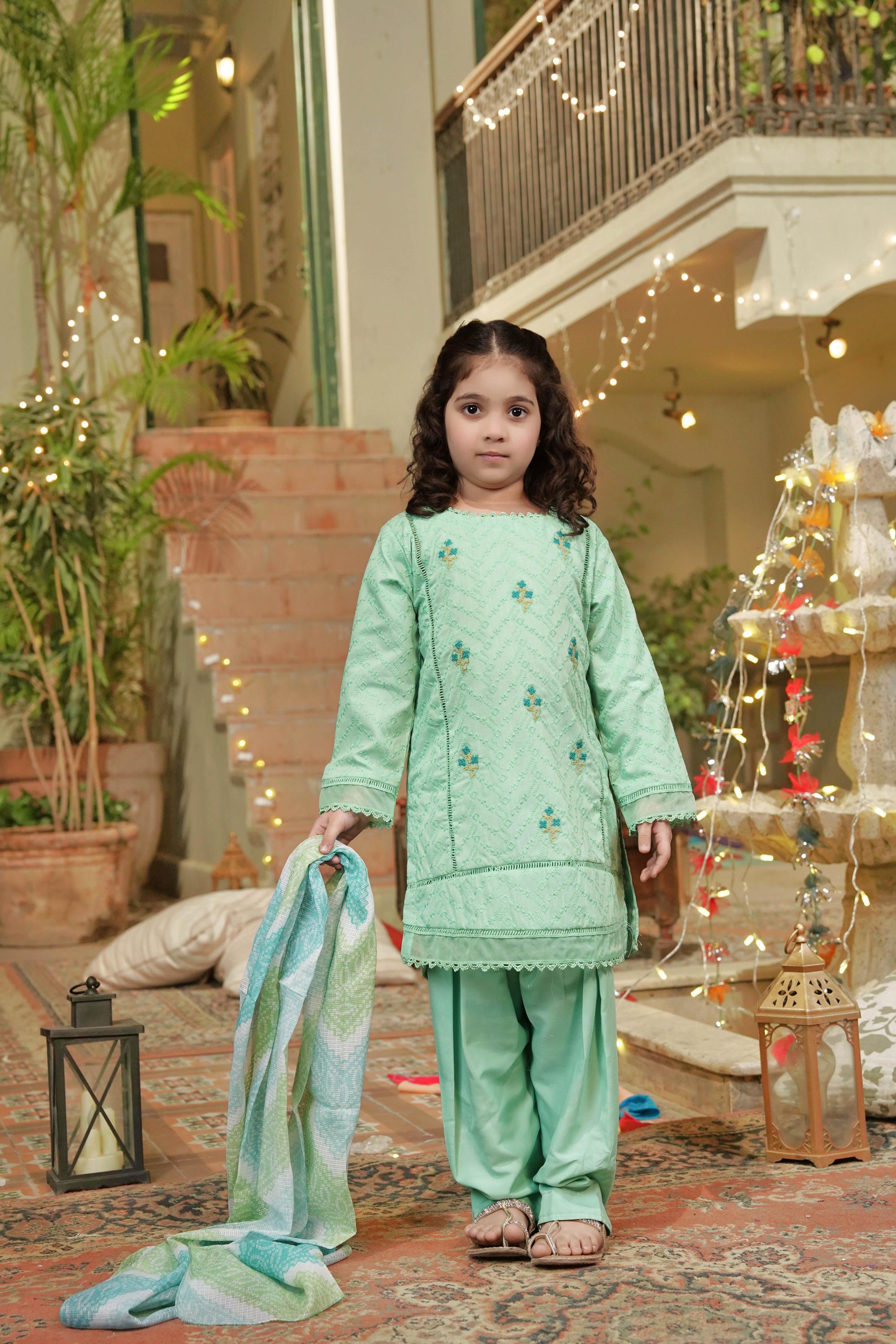 Mint Green Girls Shalwar Kameez Pakistani Kids Outfit