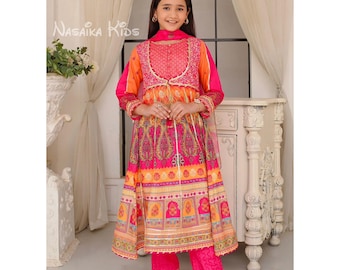 Hot Pink Multi maxi eastern girls wear
