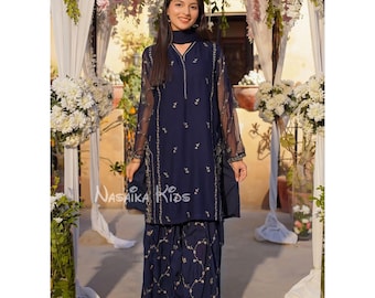 Navy Blue Eastern Girls Wear Gharara Kurta suit