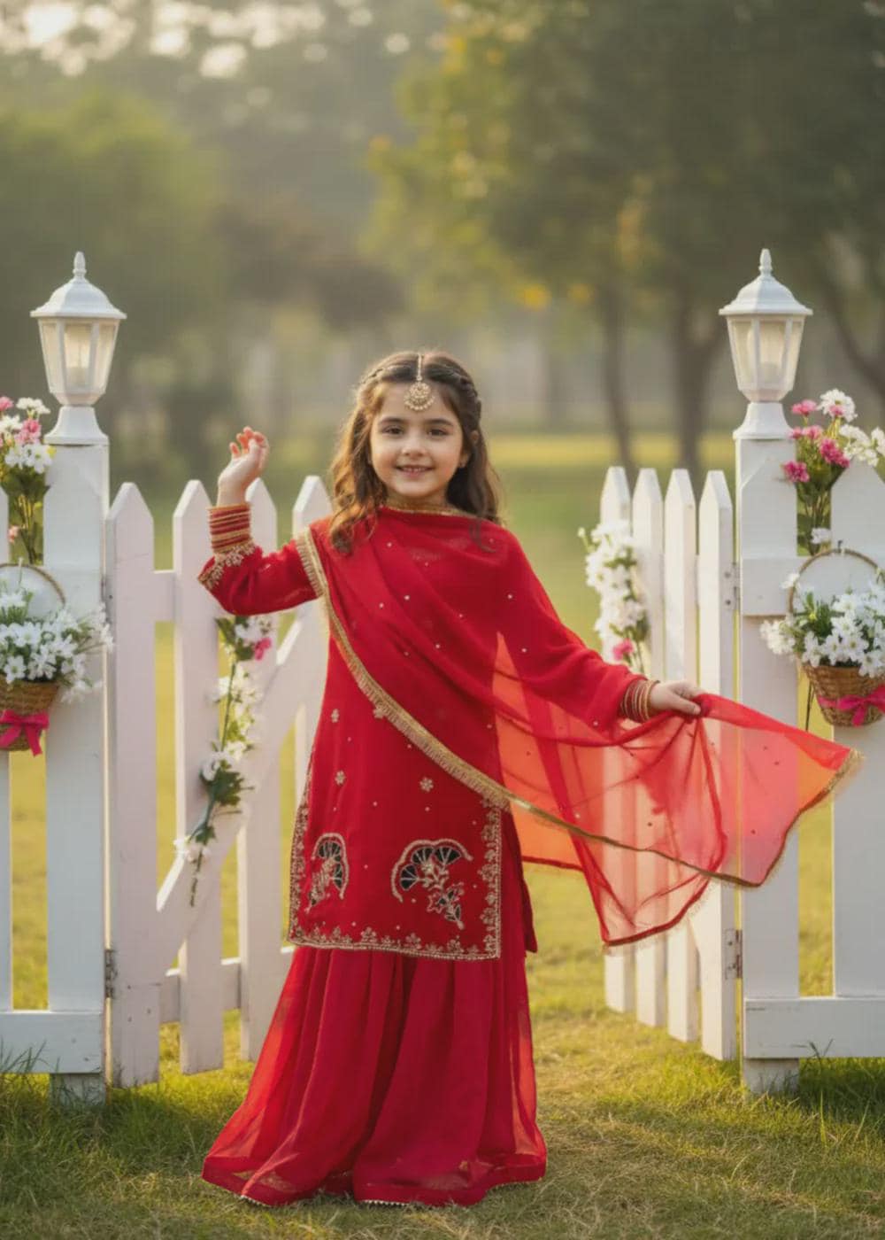 Red Girls Formal Sharara Set