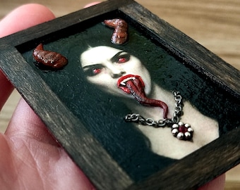 Miniature 1:12 Scale 3D Demoness Painting, Horror Film Inspired Dollhouse Decor