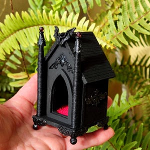 Miniature Gothic Cat House 1:12 scale DIY. Original cat bed. Dollhouse accessories.