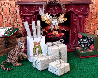 Miniature Christmas  Luxury Dollhouse Set, Christmas Holiday Gifts, Packaging, Bag, 1:12 Scale