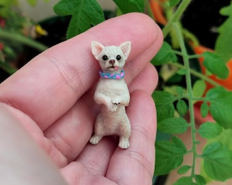 Dollhouse miniature  Chihuahua in 1:12th, OOAK Handmade Dollhouse Sculpture dog.