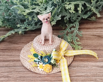 Dollhouse miniature  Chihuahua in 1:12th, OOAK Handmade Dollhouse Sculpture dog.