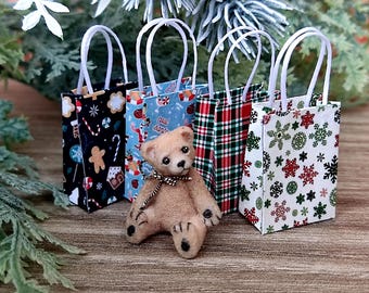 Miniature Christmas  Gift Bag Set (4 pcs),  Dollhouse Accessory
