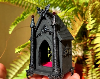 Miniature Gothic Cat House 1:12 scale DIY. Original cat bed. Dollhouse accessories.