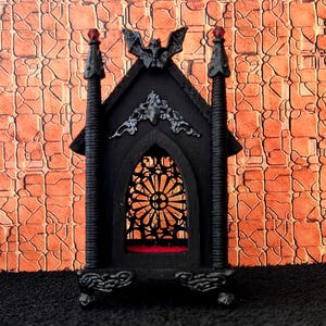 Miniature Gothic Cat House 1:12 scale DIY. Original cat bed. Dollhouse accessories.