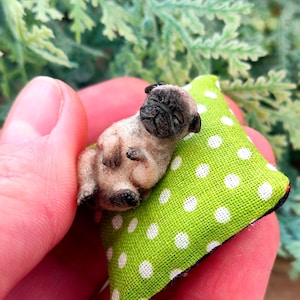 Dollhouse miniature Pug Dog  or pug puppies figurine  1:12 scale, OOAK Handmade Sculpture