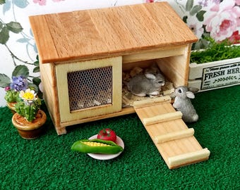 Handgefertigter Miniatur Hühnerstall, Kaninchenstall, Puppenhaus Dekoration
