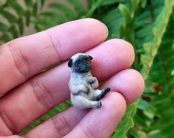 Dollhouse miniature Pug Dog  or pug puppies figurine  1:12 scale, OOAK Handmade Sculpture
