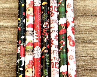 Miniature Christmas Wrapping Paper, 1:12 Scale Dollhouse Accessory, Set of 7