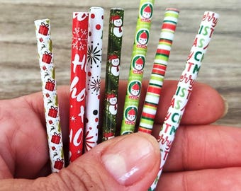 Miniature Christmas Wrapping Paper, 1:12 Scale Dollhouse Accessory (Set of 7)