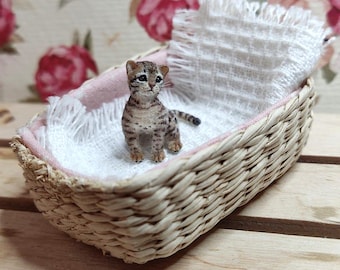 Dollhouse Miniature Bengal Kitten Sculpture 1:12th Scale, OOAK Handmade