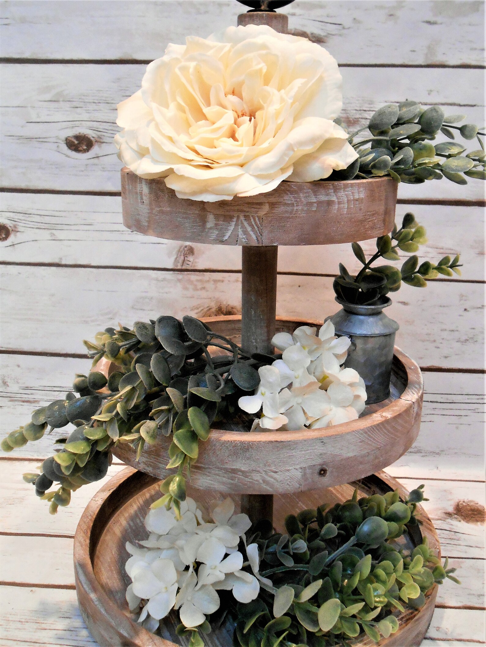 Tiered Tray Greenery And Flowers / Tiered Tray Spring Decor / Etsy