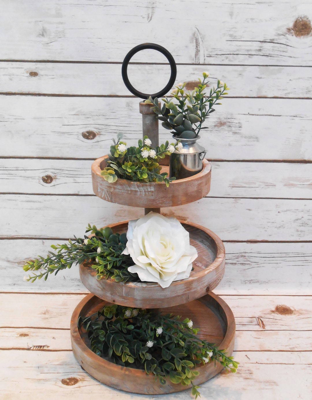Farmhouse Whitetiered Tray Decor / White Rose Tray Decor / Tiered Tray