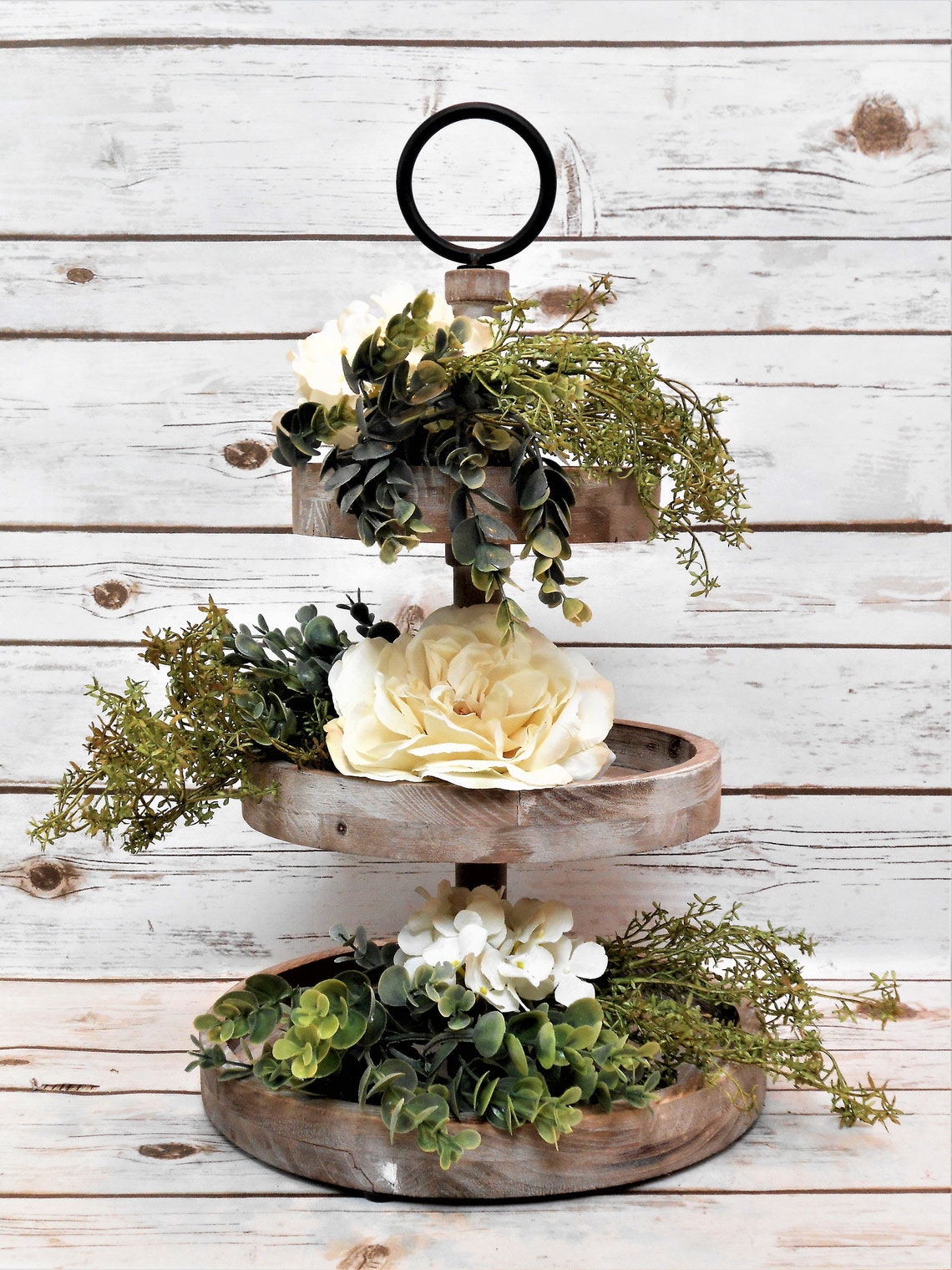 Tiered Tray Greenery and Flowers / Farmhouse Tiered Tray Decor Etsy UK