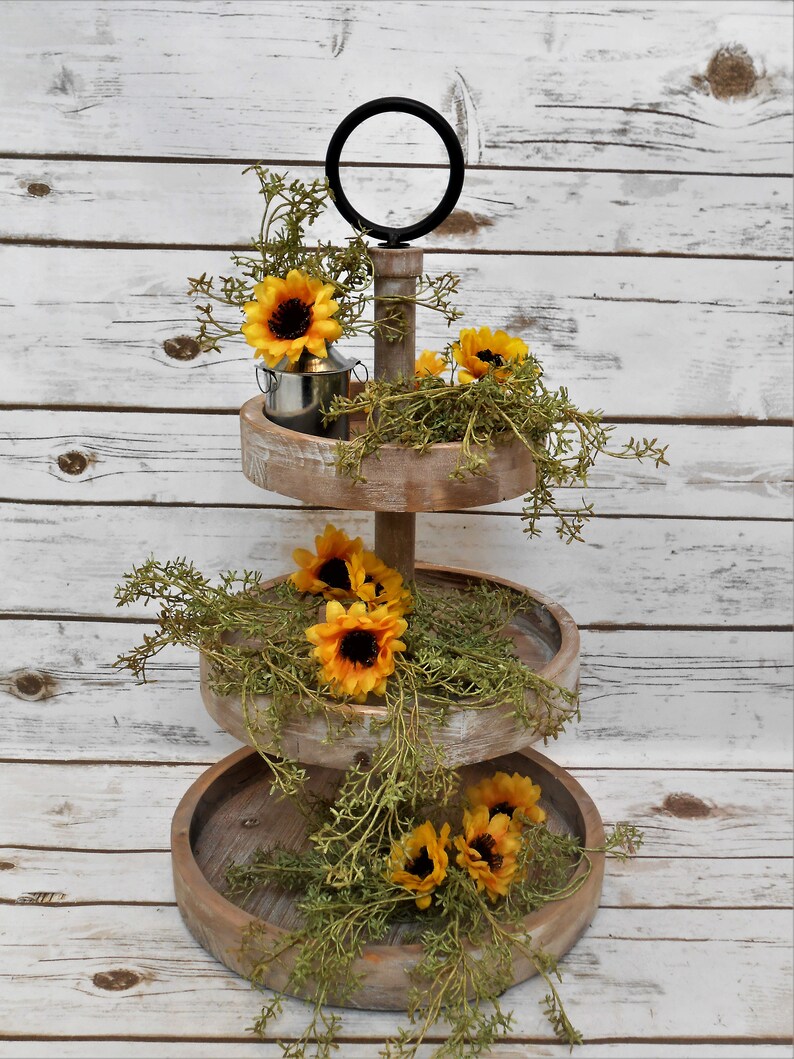 Sunflower Tiered Tray Decor / Rustic Tiered Tray Decor / Tiered Tray ...
