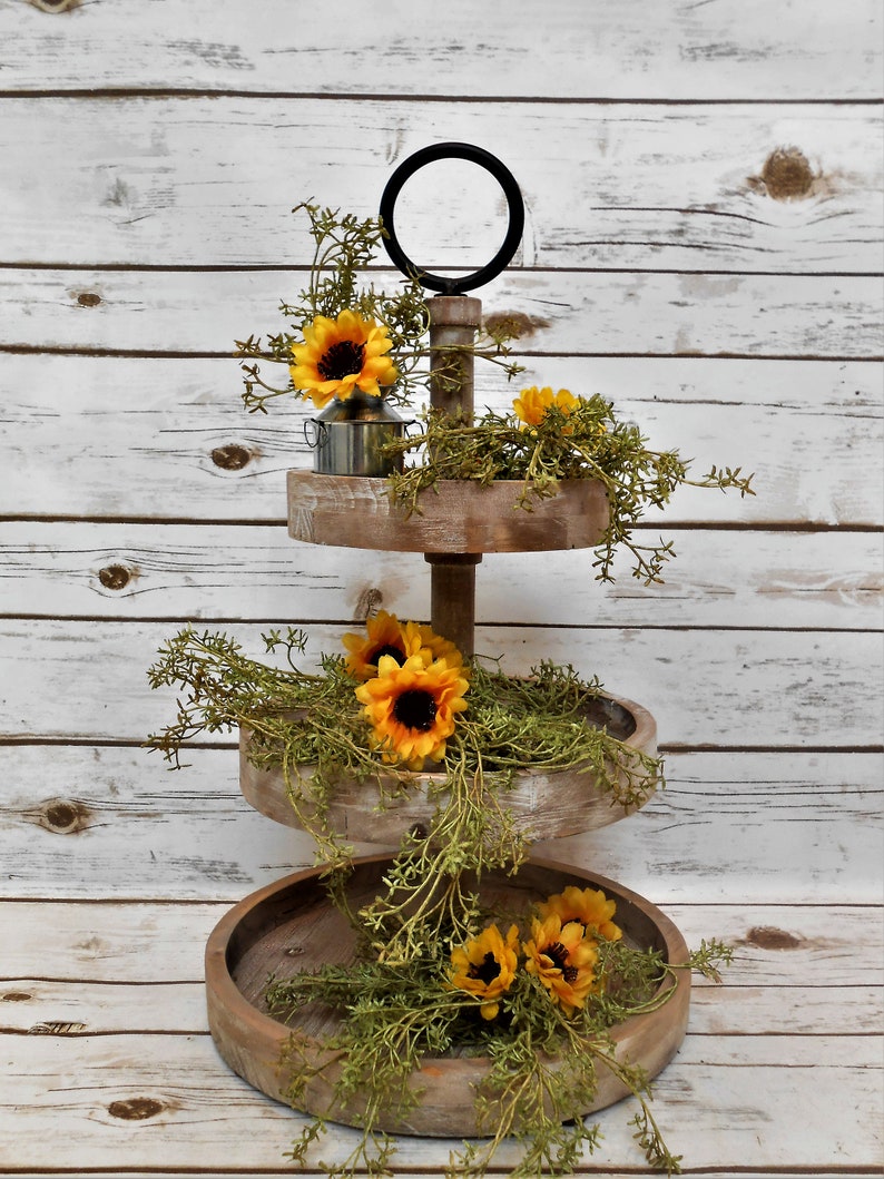 Sunflower Tiered Tray Decor / Rustic Tiered Tray Decor / Tiered Tray ...