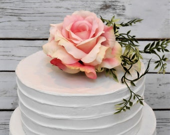 Pink Rose Cake Topper / Birthday Cake Topper / Bridal Cake Topper / Wedding Cake Topper / Greenery Cake Topper / Flower Cake Topper Pick