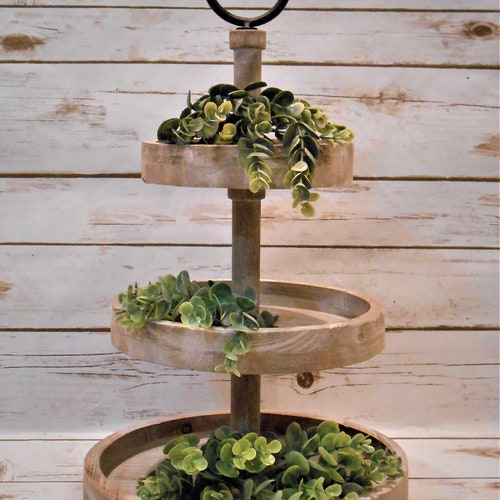 Tiered Tray Greenery and Flowers / Farmhouse Tiered Tray Decor Etsy