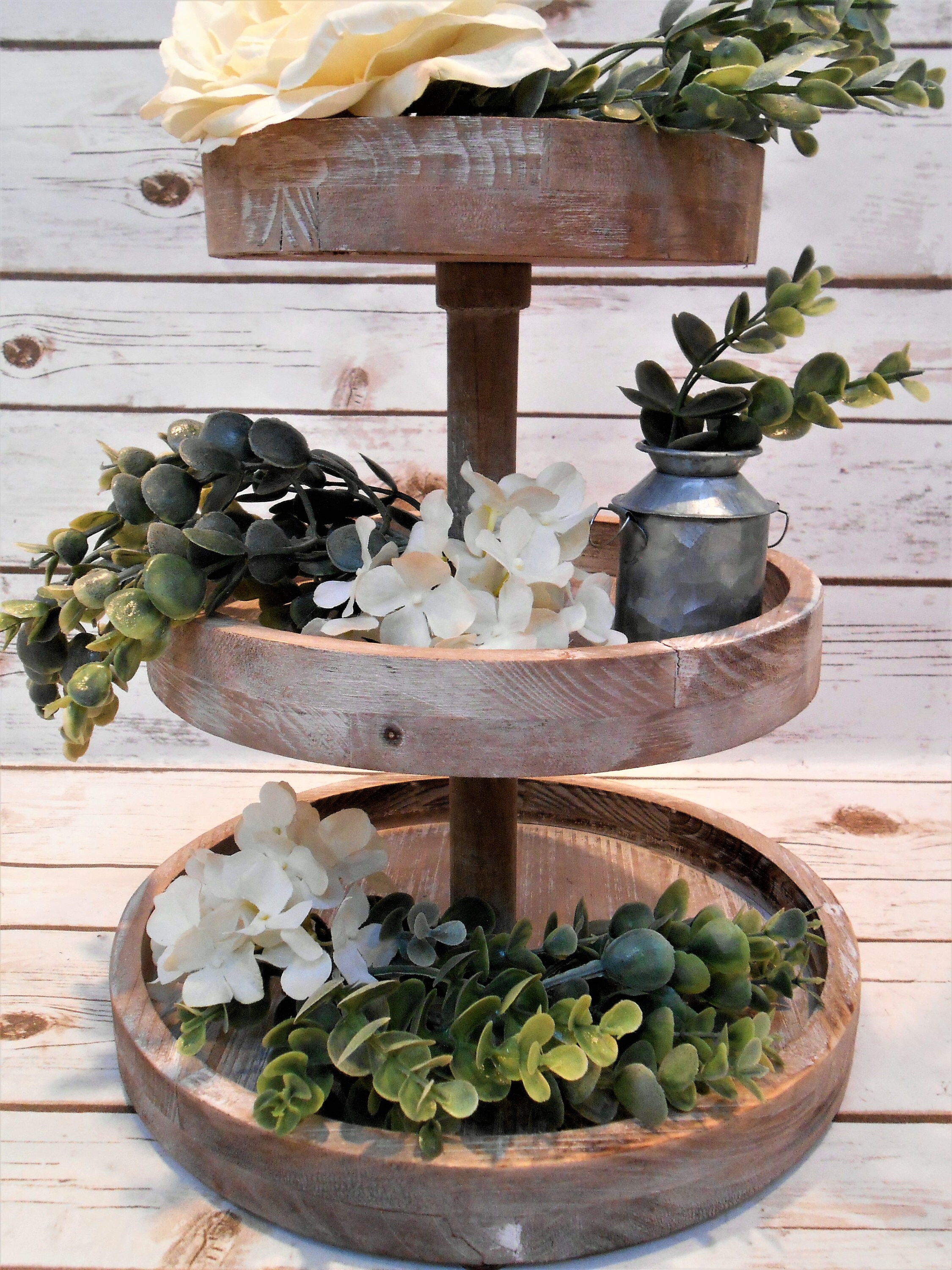 Tiered Tray Greenery And Flowers / Tiered Tray Spring Decor / Etsy