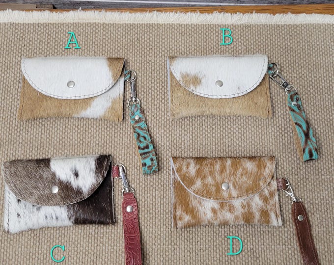 Western Keychain, Longhorn Hide Keychain Cardholder, Money Purse Keychain