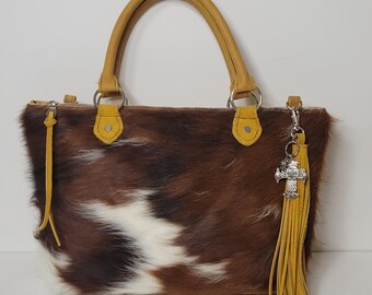 Cowhide Purse Tri Color Hide,  Shoulder Bag, Exotic Cowhide Crossbody bag