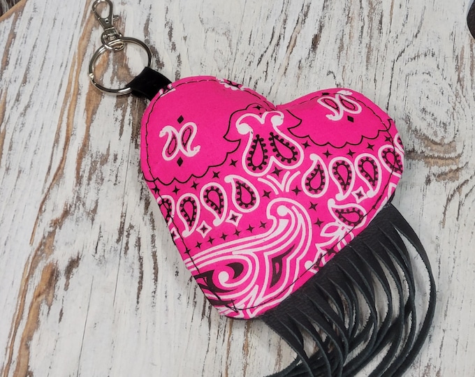 Western Keychain, Hearts with Fringe, Cowhide and Leather Hearts, Bandana Hearts, Purse Charms