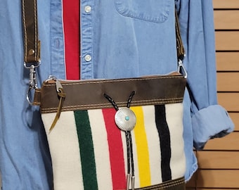Crossbody Bag, PNW Wool Fabric,  Vintage Bolo Tie Shoulder Bag