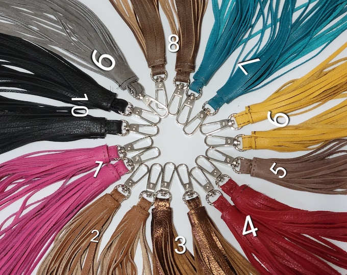 Leather 9" Tassels, Assort colors of leather, Key Chains, Purse Tassel