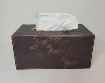 Tissue Box Cover, Running Horses Leather, Western Decor