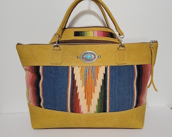 Satchel, Vintage Sarape Leather Shoulder Bag