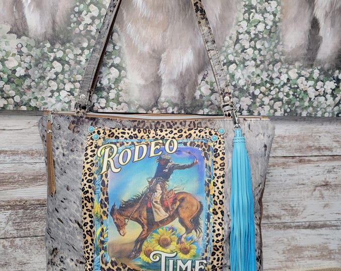 Cowhide Tote, Rodeo Handbag Collection, Acid Wash Cowhide Cheetah Print