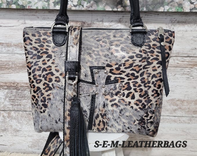 Crossbody Purse, Acid Was Cowhide Cheetah Print