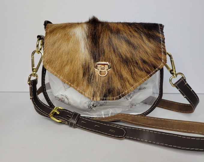 Stadium Clear Handbag, Rodeo Purse Collection Crossbody with Longhorn hide