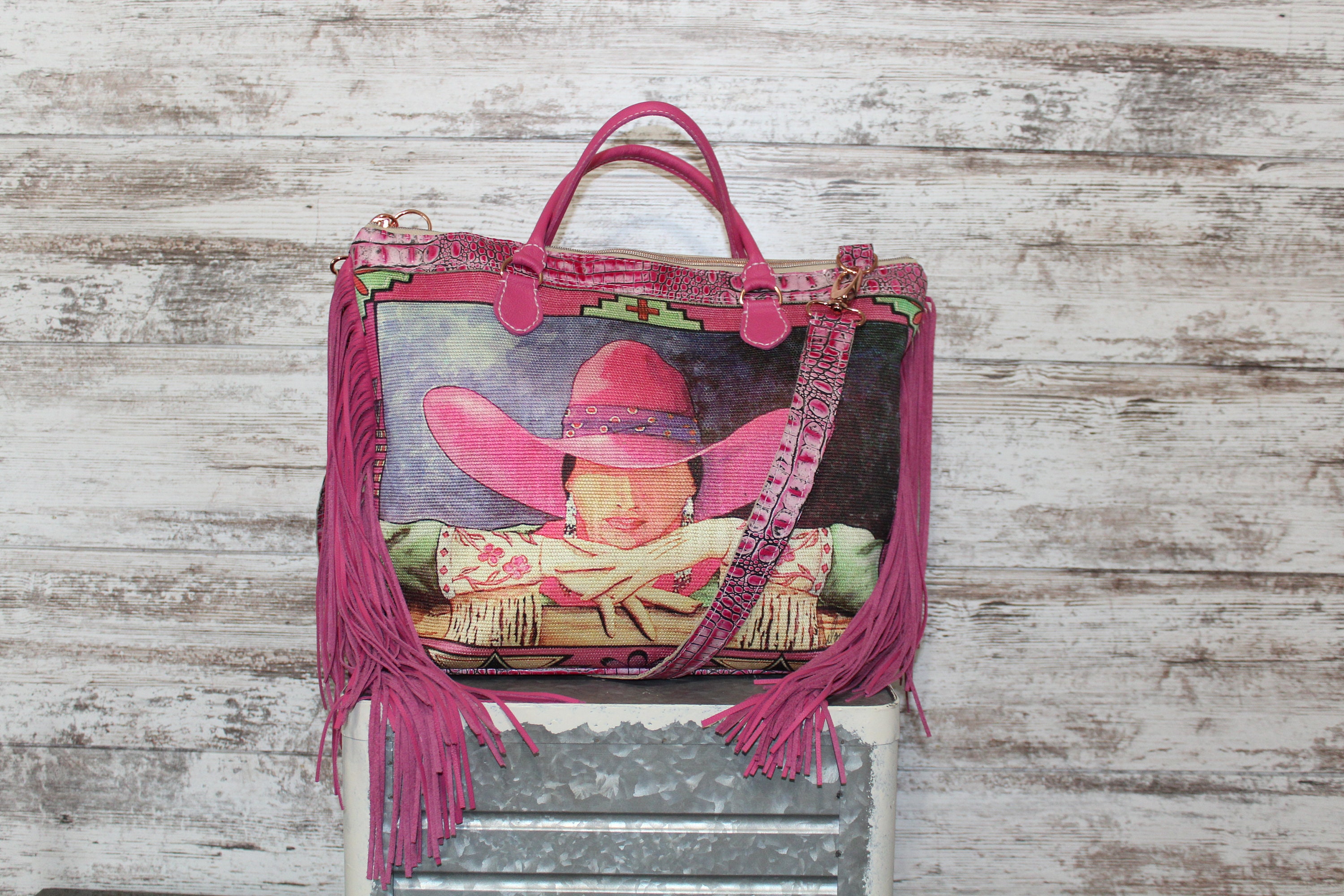 Cowgirl in Pink Handbag with Crocodile Embossed Leather Conceal Carry