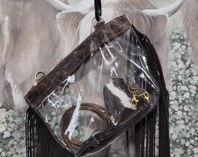 Stadium Bag Clear, Rodeo Cellection Crossbody Brown Tooled Leather
