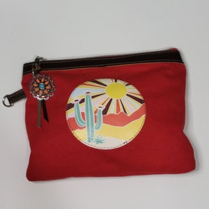 Handmade Makeup Bag, Cosmetic Bag, Red Canvas